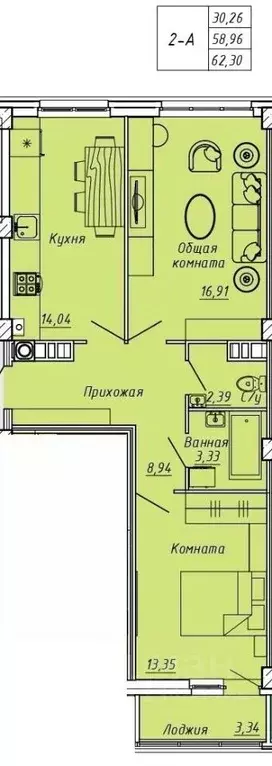 2-к кв. Ивановская область, Иваново Апрельская ул., 95 (62.3 м) - Фото 0