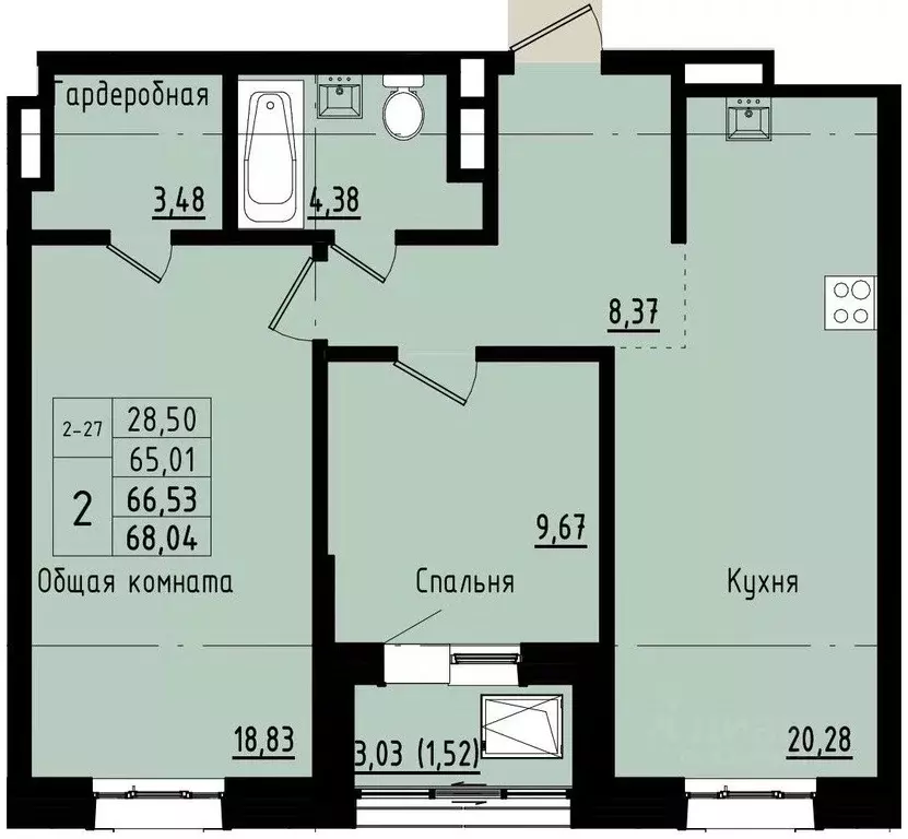 2-к кв. Саха (Якутия), Покровск ул. Орджоникидзе, 68 (66.53 м) - Фото 1