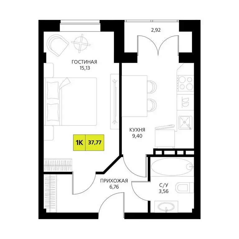 1-комнатная квартира: Республика Дагестан, Дербент (37.77 м) - Фото 1