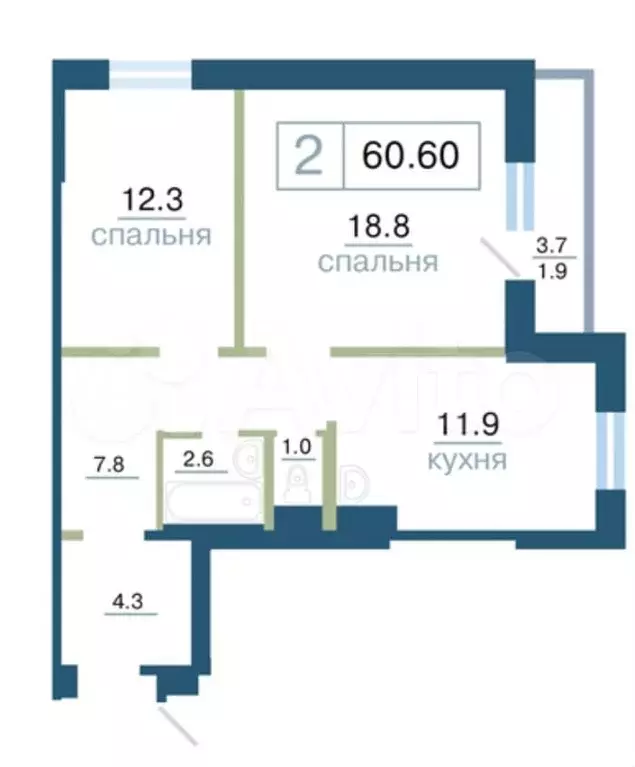 2-к. квартира, 58,7 м, 15/17 эт. - Фото 0