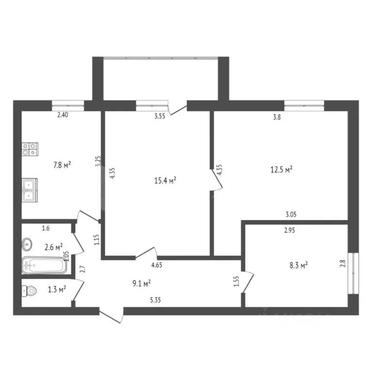 3-к кв. Тюменская область, Ялуторовск ул. Новикова, 32 (57.0 м) - Фото 1