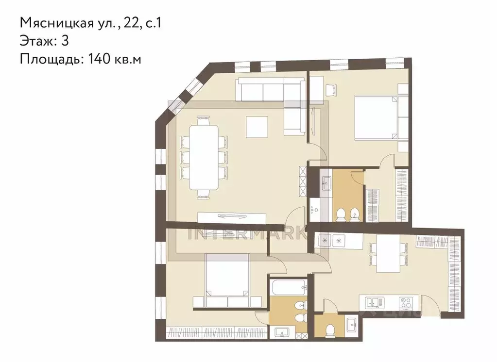 3-к кв. Москва Банковский пер., 2/5 (140.0 м) - Фото 2