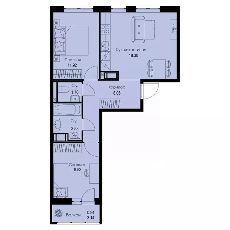 2-к кв. Ленинградская область, Всеволожский район, Заневское городское ... - Фото 1