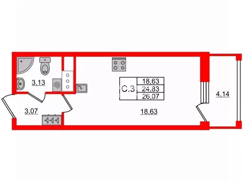 Студия Санкт-Петербург Дальневосточный просп., 19к1 (24.8 м) - Фото 2