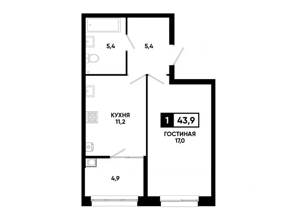 1-к кв. Ставропольский край, Ставрополь ул. Андрея Голуба, 12к8 (43.9 ... - Фото 0