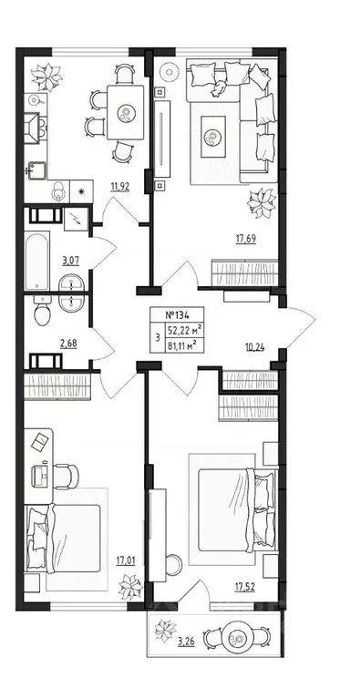 3-к кв. Ленинградская область, Гатчинский муниципальный округ, д. ... - Фото 1