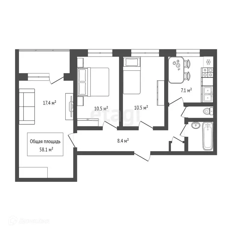 Продаётся 3-к квартира, 58.1 м - Фото 0