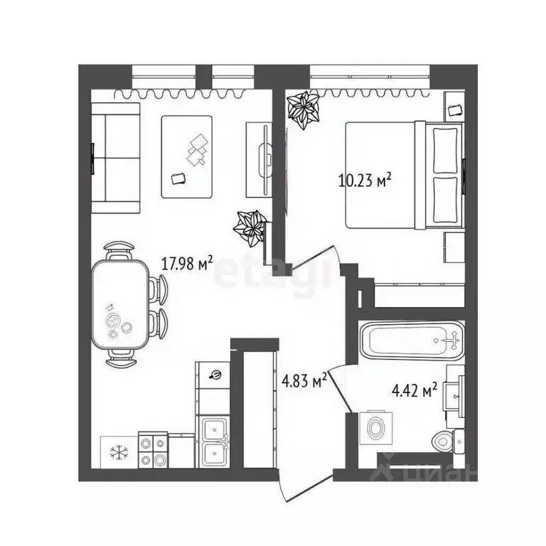1-к кв. Тюменская область, Тюмень ул. Первооткрывателей, 2 (37.4 м) - Фото 1
