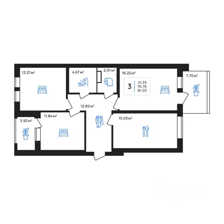3-к кв. Липецкая область, Липецк Авторский жилрайон,  (81.03 м) - Фото 1