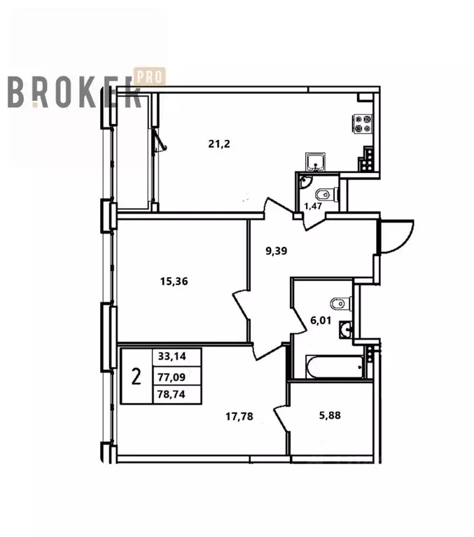 3-к кв. Санкт-Петербург Дефанс жилой комплекс (77.09 м) - Фото 1