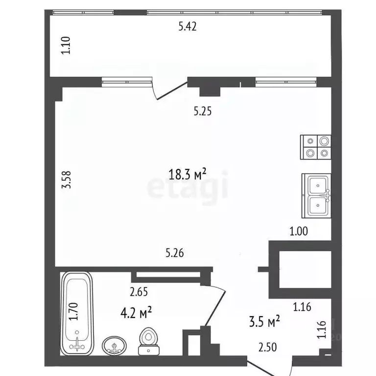 Студия Свердловская область, Екатеринбург ул. Мельникова, 27 (30.0 м) - Фото 2