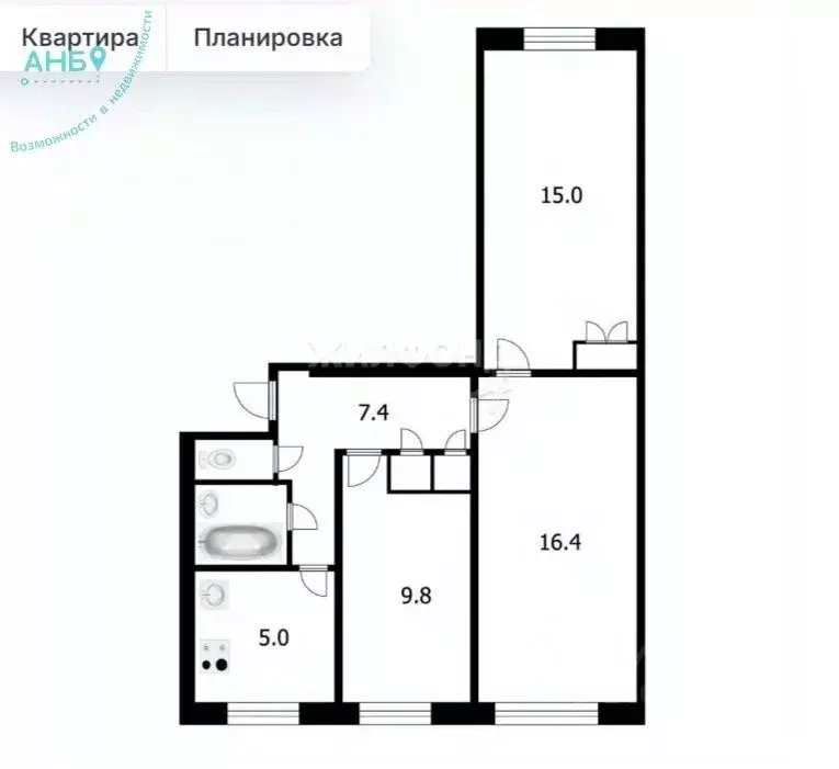 3-к кв. Новосибирская область, Новосибирск ул. Челюскинцев, 44 (57.1 ... - Фото 1