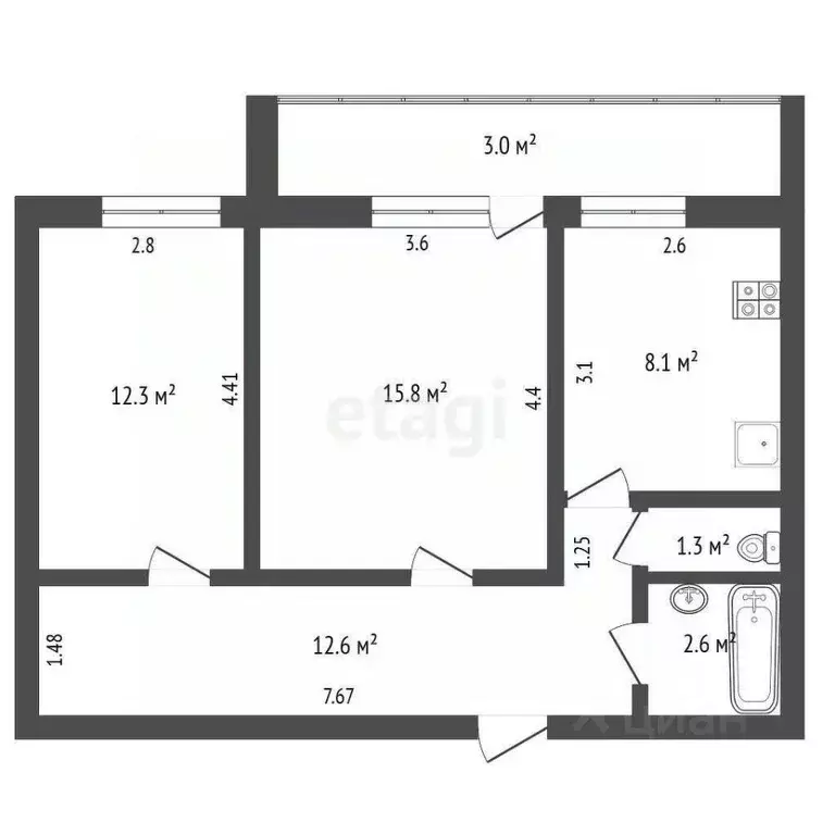 2-к кв. Мордовия, Саранск Республиканская ул., 143А (52.7 м) - Фото 2