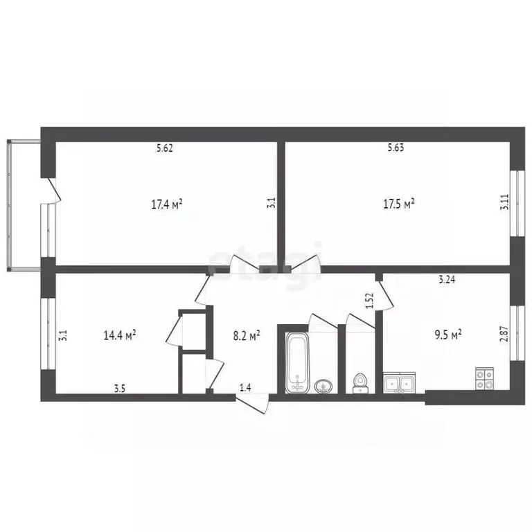 3-к кв. Коми, Сыктывкар Тентюковская ул., 136 (68.0 м) - Фото 1