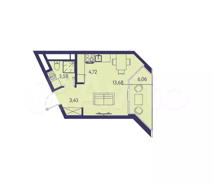 Квартира-студия, 31,5 м, 6/20 эт. - Фото 1