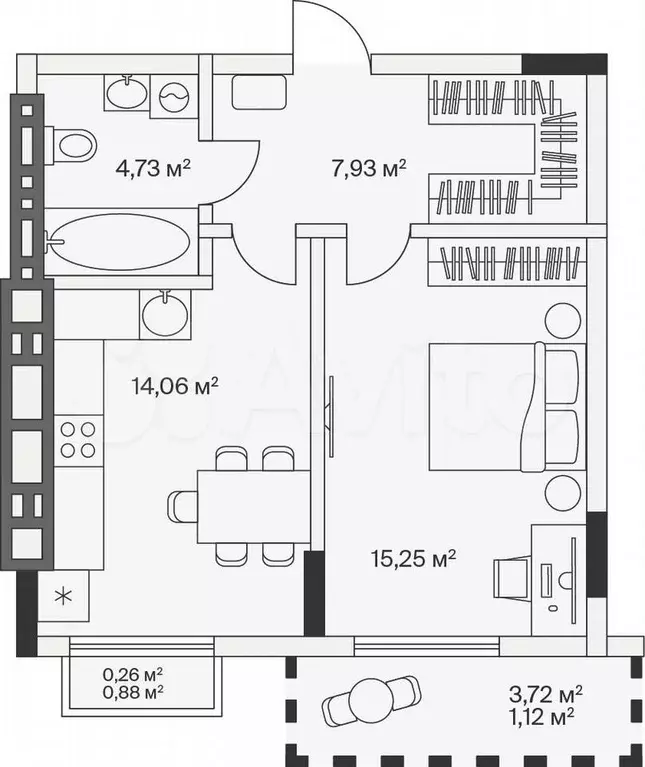 1-к. квартира, 43,4 м, 7/7 эт. - Фото 1