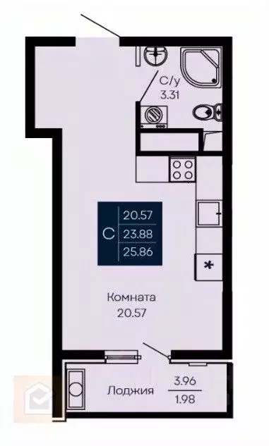 Студия Крым, Евпатория городской округ, Заозерное пгт ул. Аллея ... - Фото 2