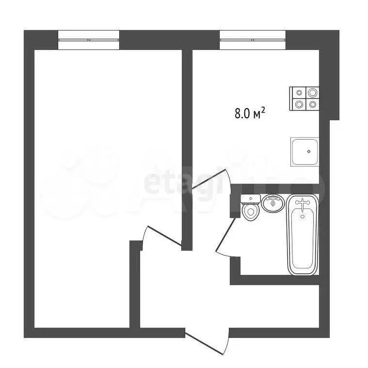 1-к. квартира, 30 м, 1/2 эт. - Фото 0