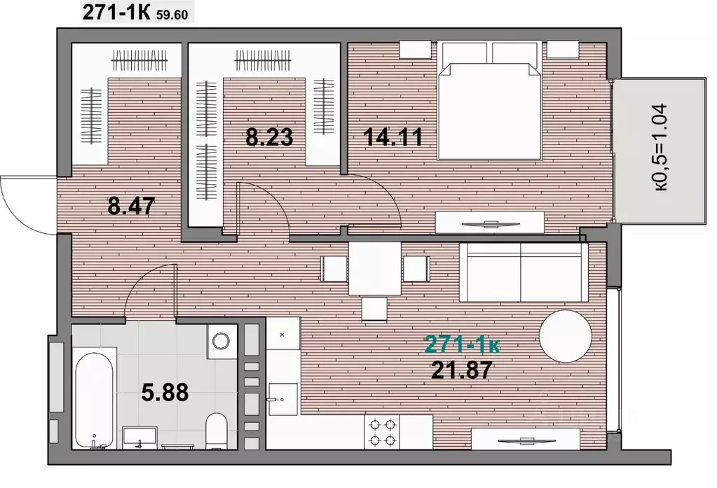 1-к кв. Калининградская область, Зеленоградск ул. Гагарина (60.21 м) - Фото 1