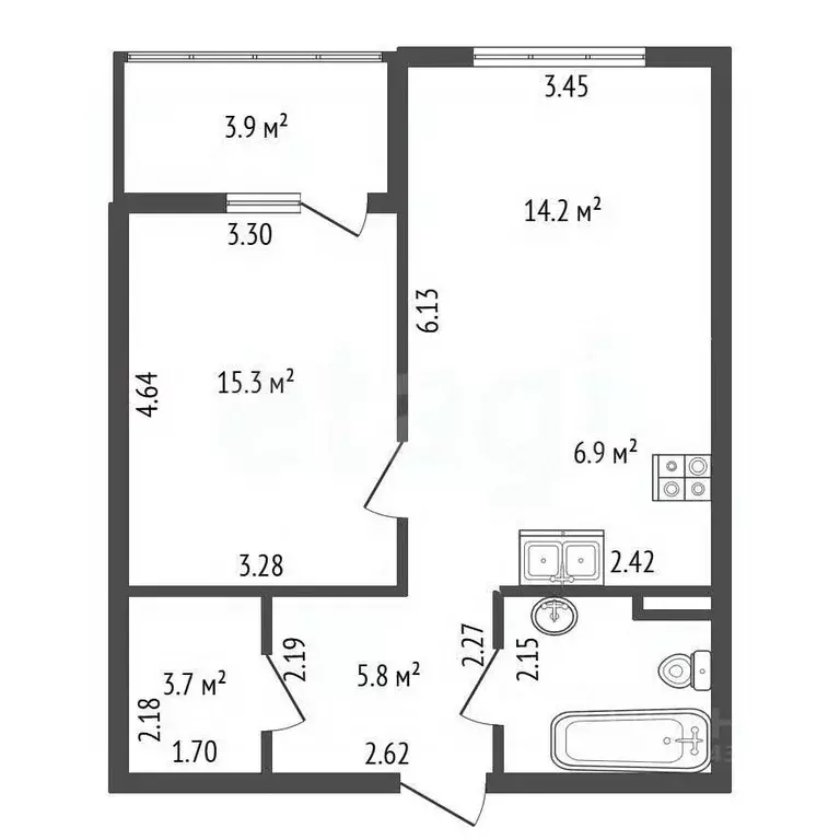 1-к кв. Санкт-Петербург Мебельная ул., 49/92 (50.6 м) - Фото 2