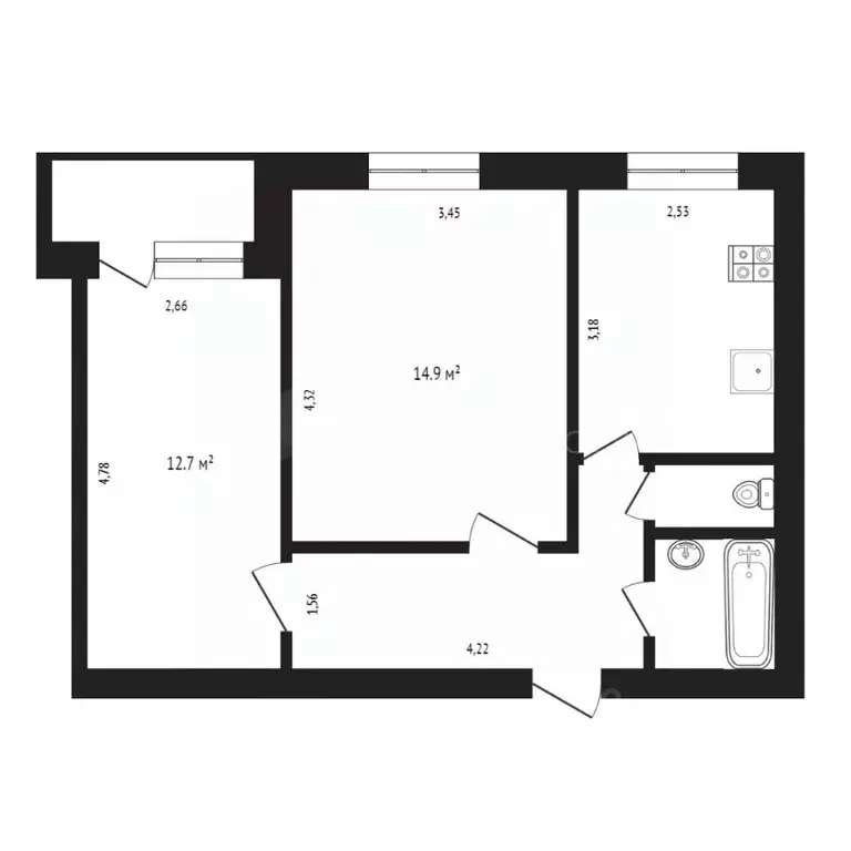 2-к кв. Тюменская область, Тюмень Ямская ул., 77 (50.0 м) - Фото 2