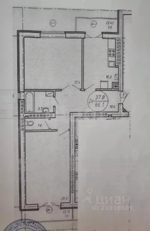 2-к кв. Калининградская область, Калининград Орудийная ул., 1А (66.1 ... - Фото 2