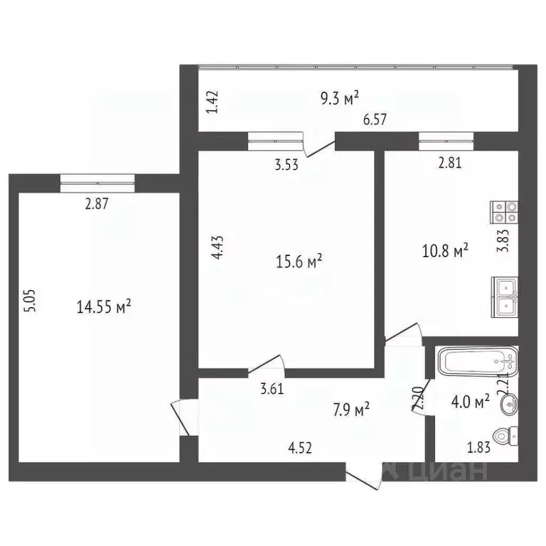 2-к кв. Самарская область, Самара ул. Дыбенко, 23 (53.0 м) - Фото 1