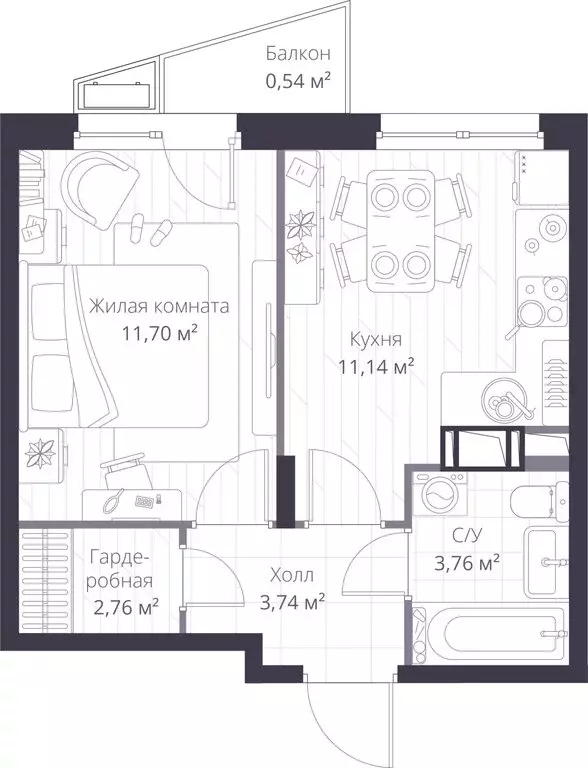 1-комнатная квартира: Сертолово, ЖК Верен Норт Сертолово (33.64 м) - Фото 1