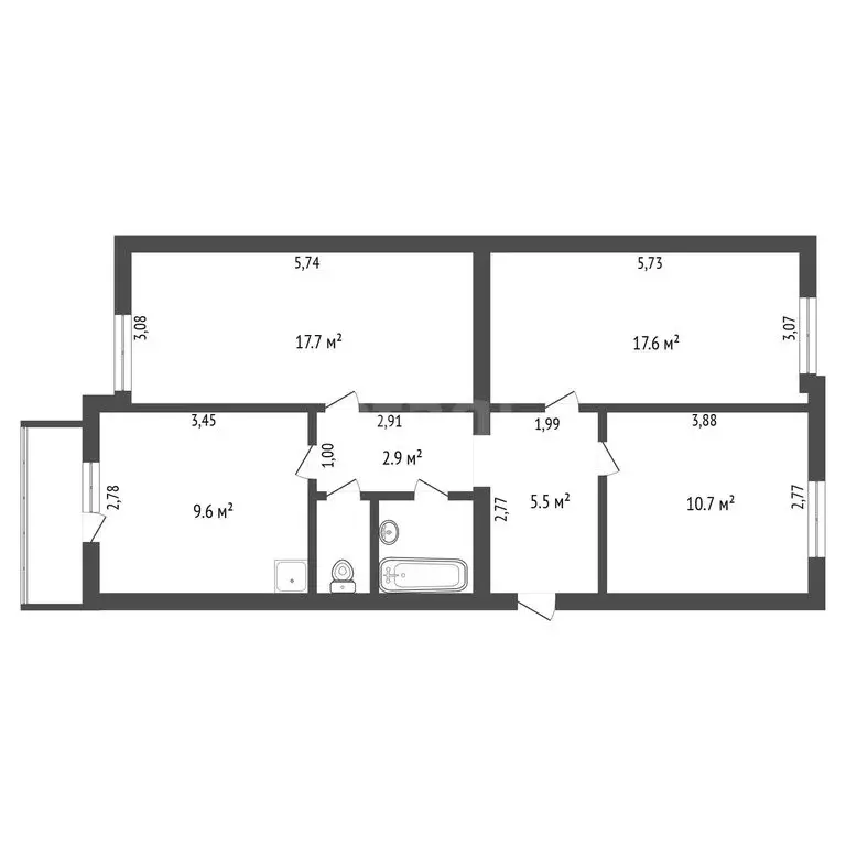 3-комнатная квартира: Благовещенск, Зейская улица, 319/1 (68.9 м) - Фото 1