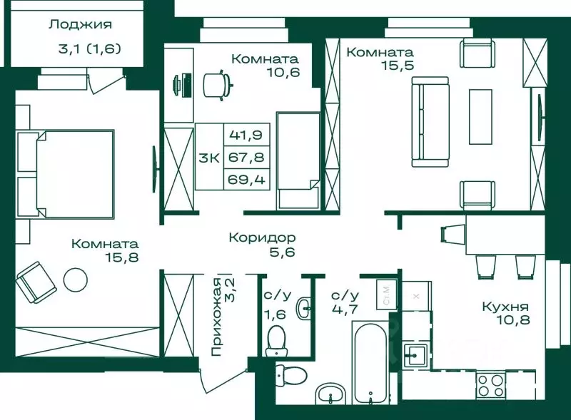 3-к кв. Алтай, Майминский район, с. Майма Алтайская ул., 2к4 (69.4 м) - Фото 1
