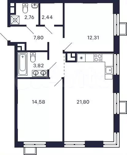 2-к. квартира, 65,5 м, 11/28 эт. - Фото 0