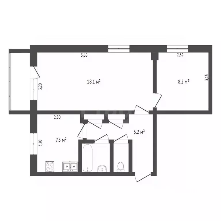 2-к кв. Вологодская область, Вологда Кубинская ул., 2 (43.4 м) - Фото 2