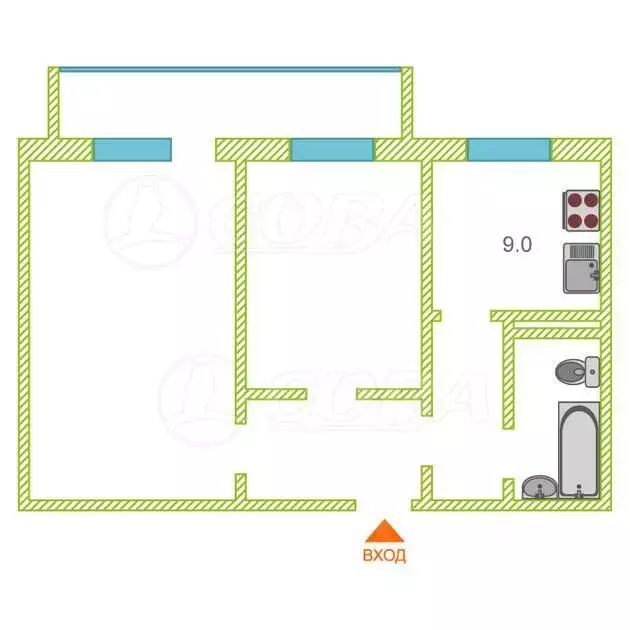 2-к кв. Тюменская область, Тюмень ул. Новоселов, 12к5 (52.4 м) - Фото 2