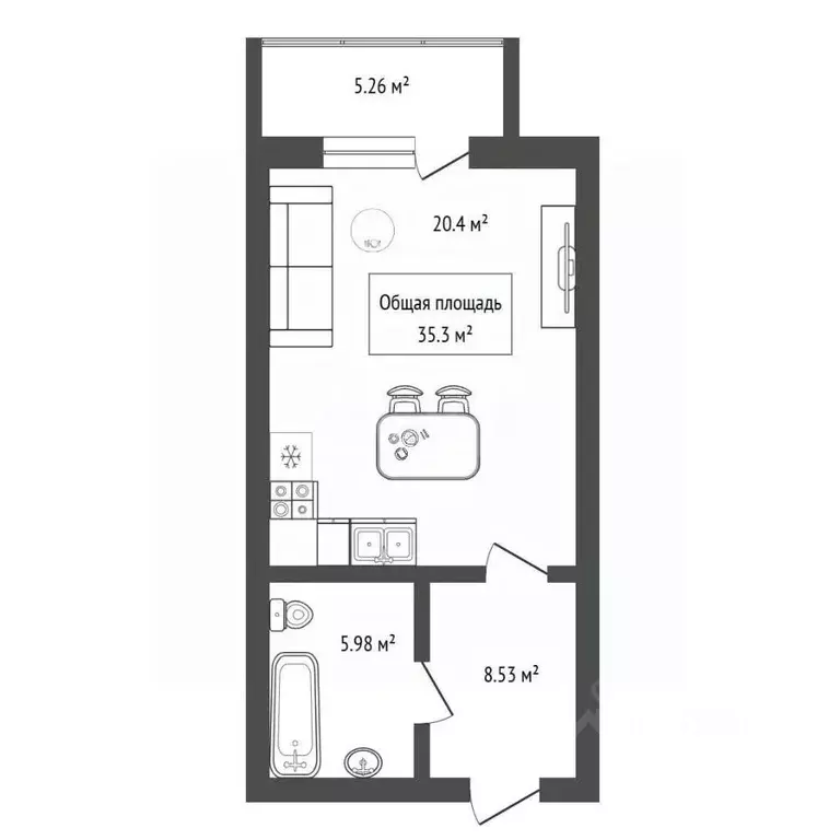 Студия Новосибирская область, Новосибирск Волховская ул., 37 (35.3 м) - Фото 2