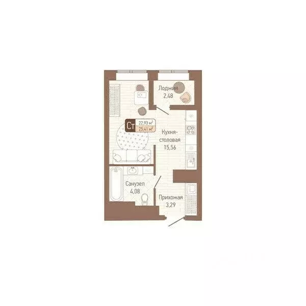 1-к кв. Тульская область, Тула Кулик жилой комплекс (24.17 м) - Фото 1