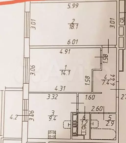 2-к. квартира, 53,7 м, 2/2 эт. - Фото 0