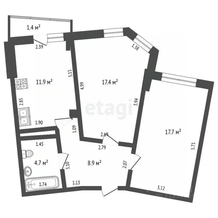 2-к кв. Калининградская область, Калининград Орудийная ул., 20В (60.6 ... - Фото 2