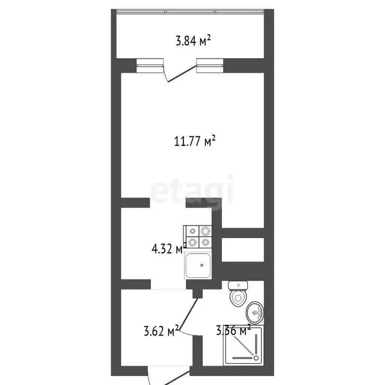 Квартира-студия: Тюмень, Краснооктябрьская улица, 16 (22.7 м) - Фото 1