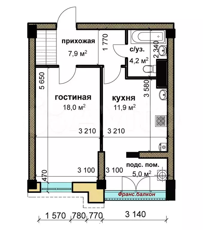 1-к. квартира, 47 м, 8/8 эт. - Фото 0