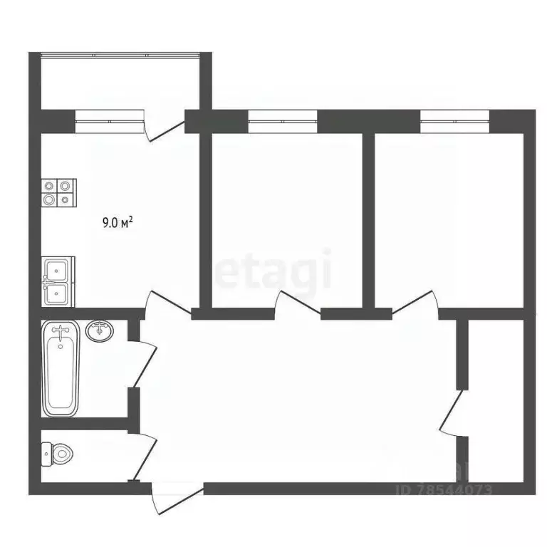 2-к кв. Оренбургская область, Оренбург ул. Чернышевского, 34 (62.0 м) - Фото 1