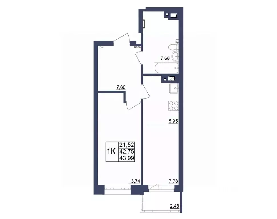 1-к кв. Башкортостан, Уфа Космос жилой комплекс, лит1 (43.75 м) - Фото 1