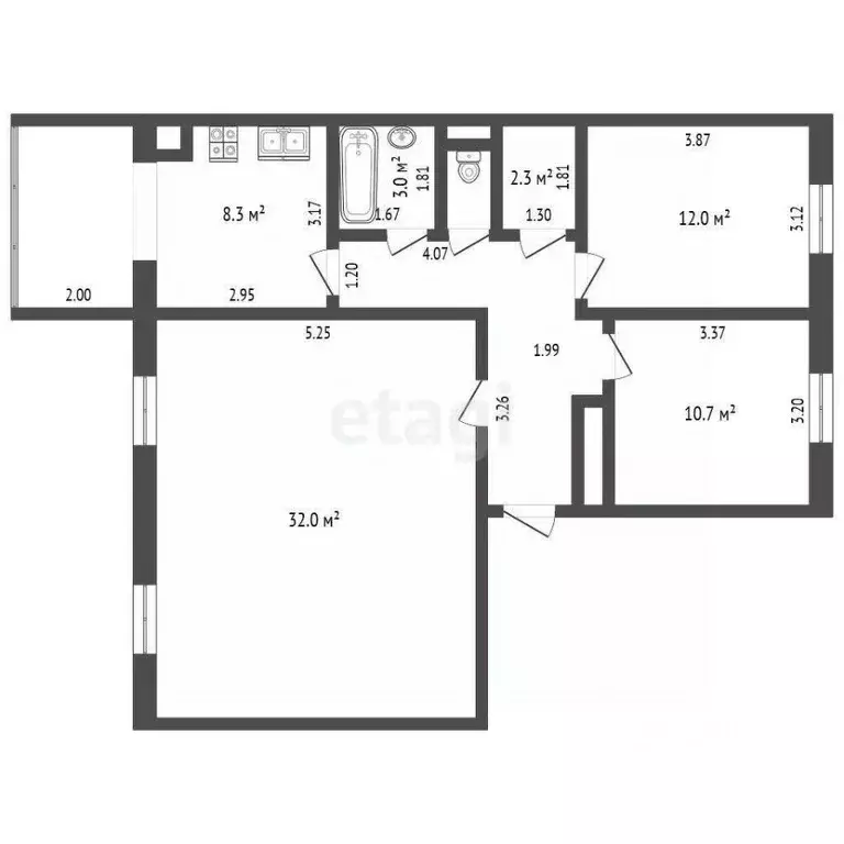 3-к кв. Ханты-Мансийский АО, Нягань 2-й мкр, 43 (87.2 м) - Фото 1