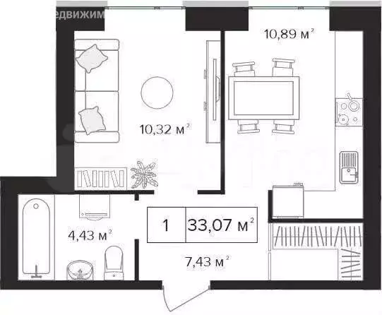 1-комнатная квартира: Тула, Новомедвенский проезд, 6А (33.1 м) - Фото 0