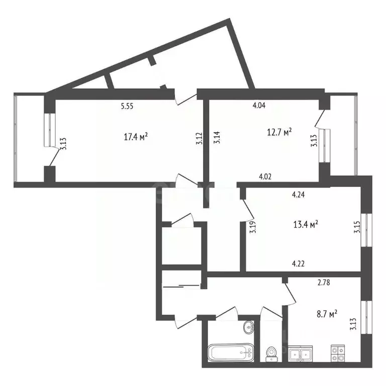 3-к кв. Белгородская область, Белгород ул. Буденного, 14б (72.0 м) - Фото 1