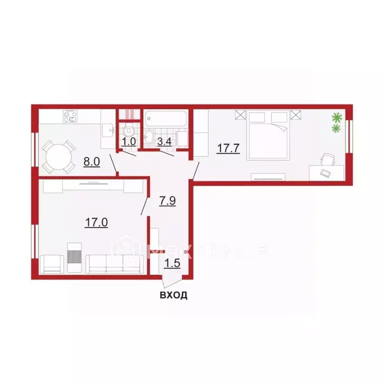 2-к кв. Санкт-Петербург Синявинская ул., 14 (56.0 м) - Фото 1
