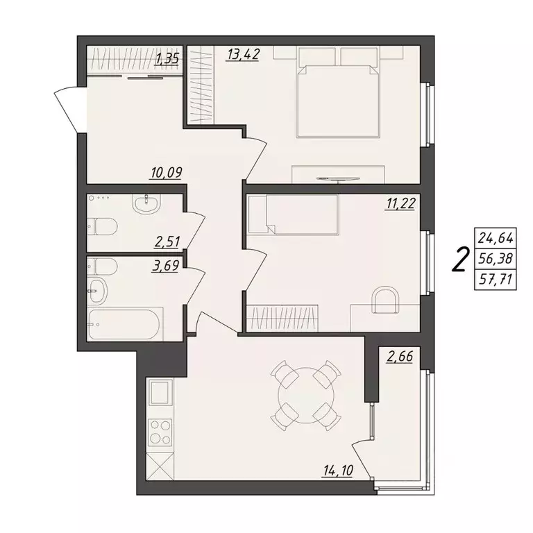2-к кв. Волгоградская область, Волгоград ул. Алехина, 7к7 (57.71 м) - Фото 0