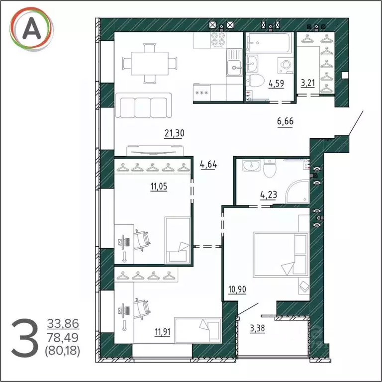 3-к кв. Брянская область, Брянск ул. Ульянова, 24 (80.18 м) - Фото 0