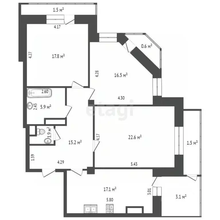 3-к кв. Омская область, Омск ул. 9-я Ленинская, 5 (97.0 м) - Фото 1