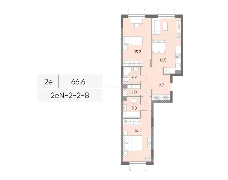 Продаётся 2-к квартира, 66.65 м - Фото 1