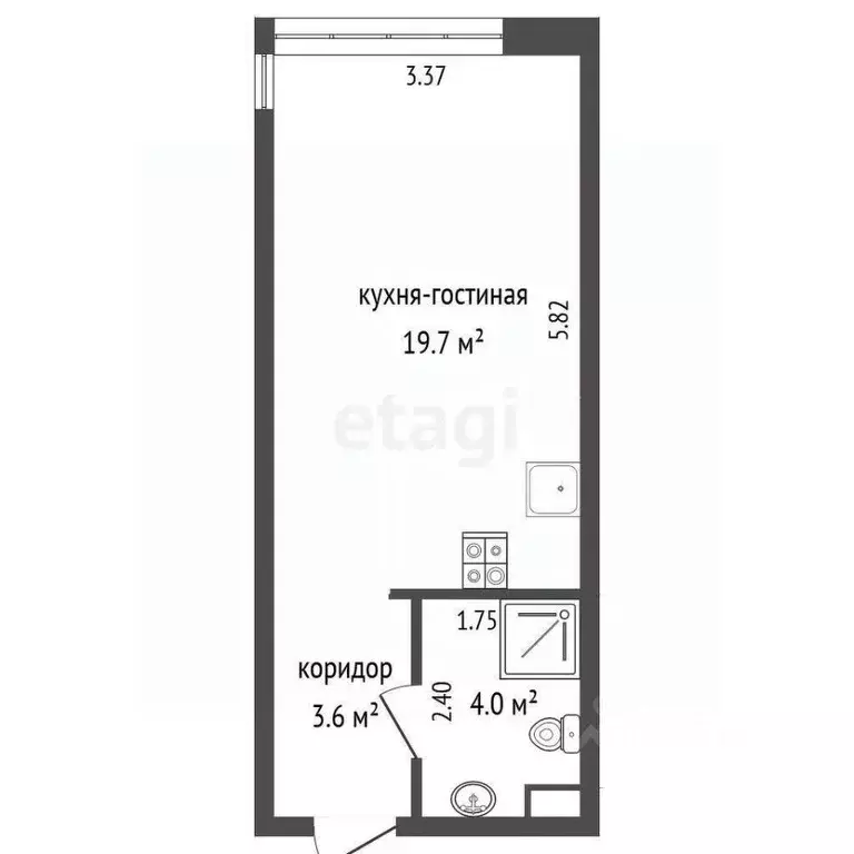 Студия Кемеровская область, Кемерово ул. Дружбы, 30/2 (27.3 м) - Фото 2